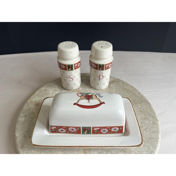 Other - Vintage Carlton Hall By Kobe Christmas Hostess Set Butter Dish , Salt And Pepper